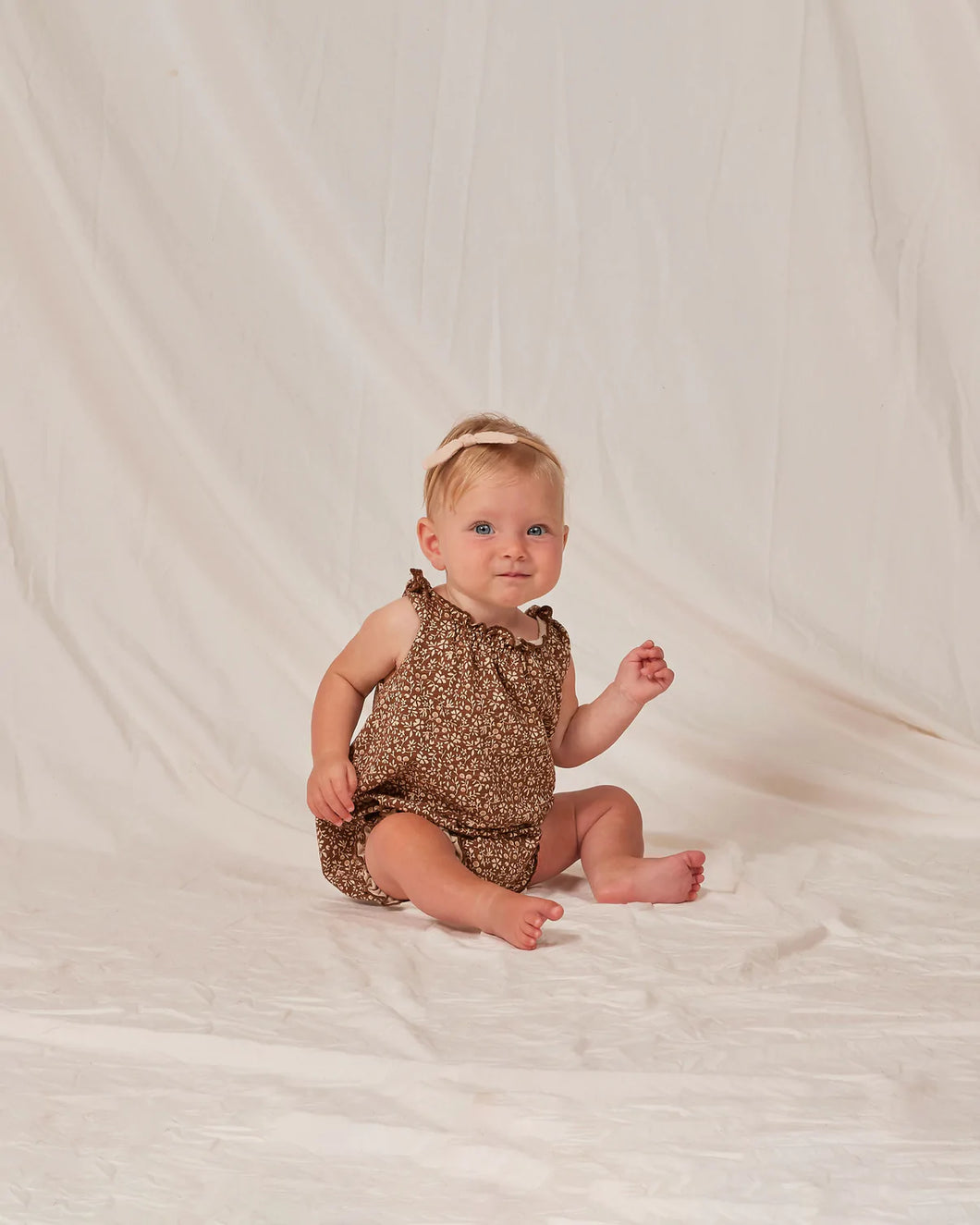 Rylee + Cru Baby Girls Shoulder Tie Bubble Onesie - Chocolate Floral