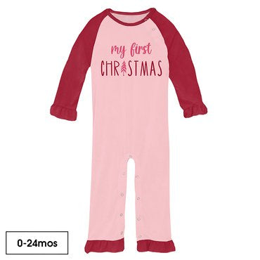 Kickee Pants Graphic Ruffle Raglan Romper - Lotus First Christmas