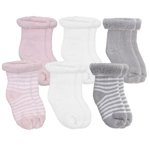 Kushies Newborn Socks 6 PK - Pink/Grey