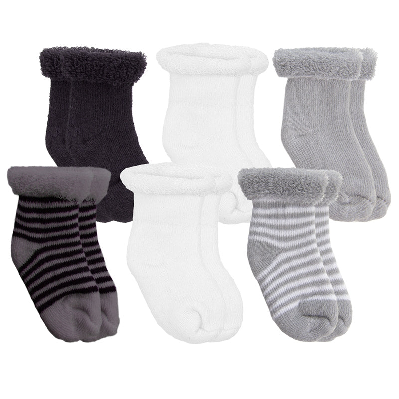 Kushies Newborn Socks 6 PK - Black/Grey