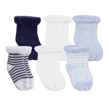 Kushies Newborn Socks 6 PK - Navy/White/Blue