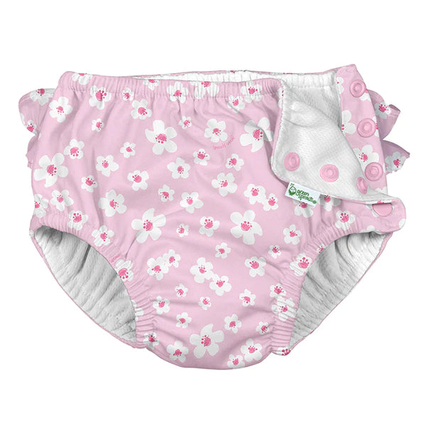 iPlay Snap Reusable Absorbent Swim Diaper - Light Pink Small Blossoms