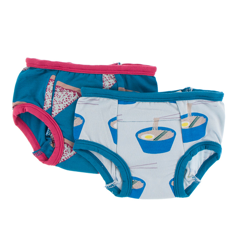 Kickee Pants Print Training Pants Set - Seaport Pizza Slices & Illusion Blue Ramen