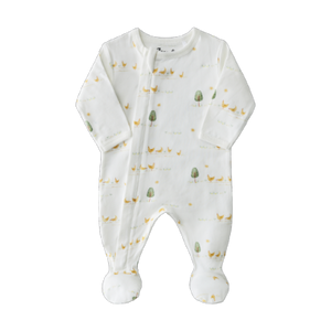 Coccoli Baby Modal Zipper Footie - Cream Chicken Print