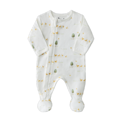 Coccoli Baby Modal Zipper Footie - Cream Chicken Print