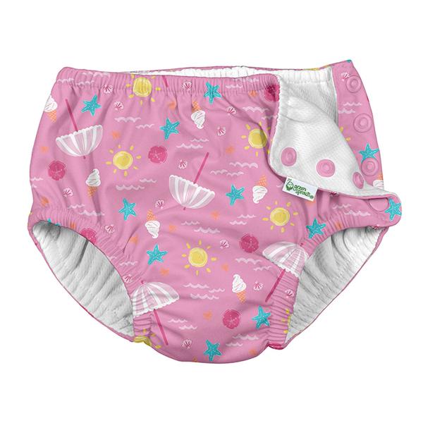 iPlay Snap Reusable Absorbent Swim Diaper - Light Pink Beach Day